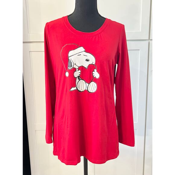 New Munki Munki Peanuts Snoopy Christmas Long Sleeve Pajama Top Women's M Sleep - Picture 2 of 7